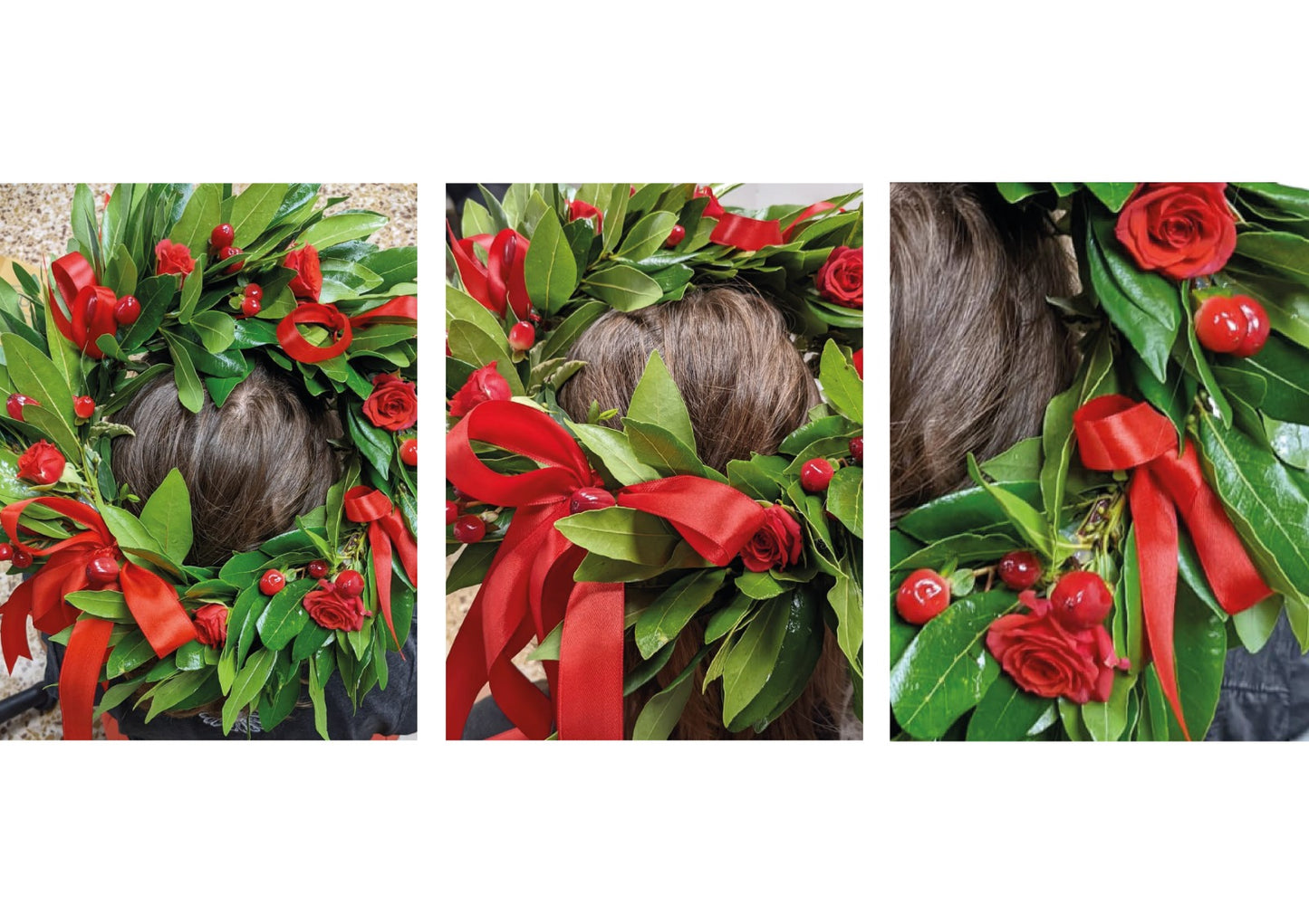 Corona Rose Rosse, Bacche e Nastro